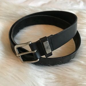 Calvin Klein Black Leather Belt Silver Buckle 38in